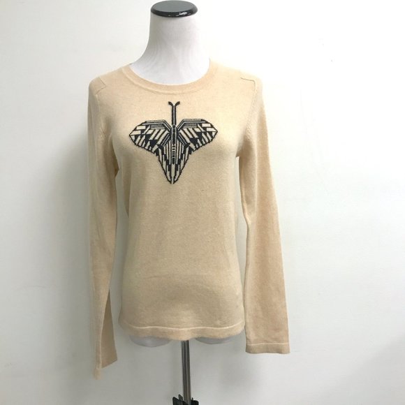 Clements Ribiero 100% cashmere Scotland crew neck butterfly sweater L